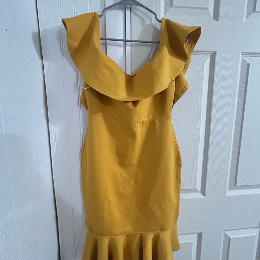 Lulu's Golden Ruffle Holiday Mini Dress